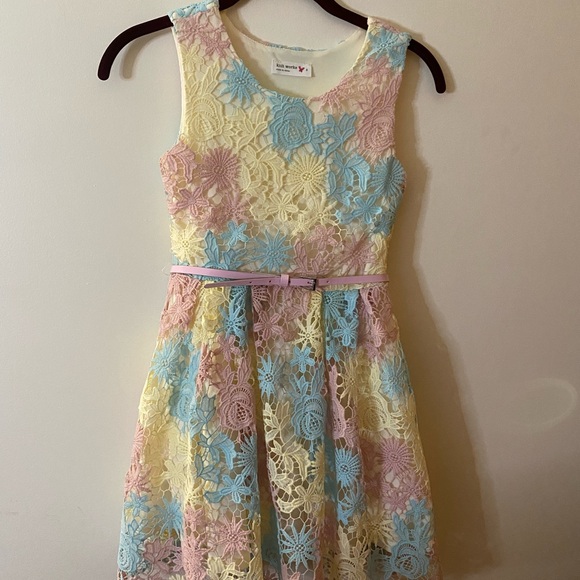 Knit Works Dress Girls Size 8 Multi Colored, Ivory lining, pink belt sleeveless - Picture 3 of 14